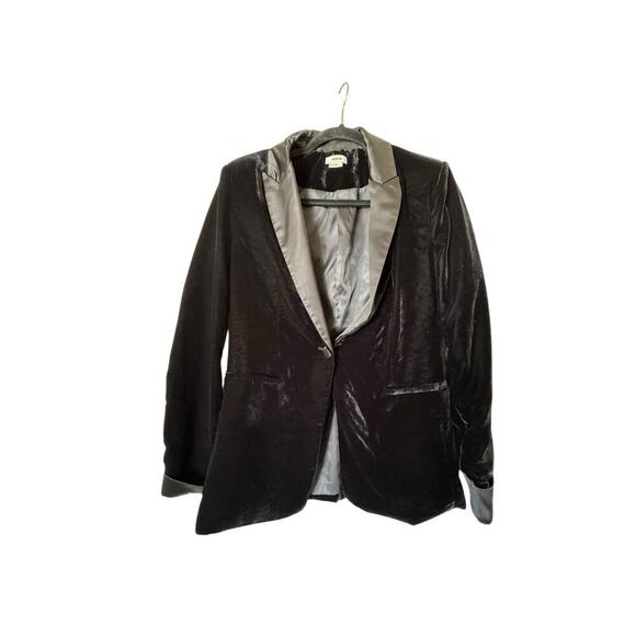 JASON WU Black Velvet Blazer Satin Collar & Cuffs Medium Modern Boyfriend Blazer - Picture 1 of 11